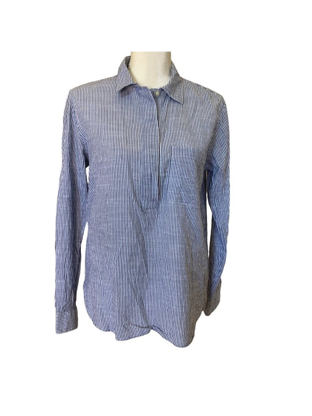 Gap Womens Blue White Striped Roll Tab Long Sleeve Tunic Shirt 941847 Size M